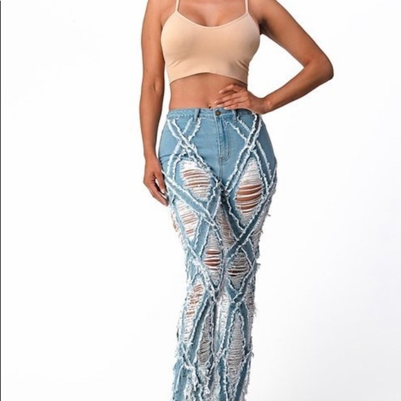 2X 🎉HP🎉 Ripped Flare Denim Pants Destroyed Jeans - Picture 7 of 9